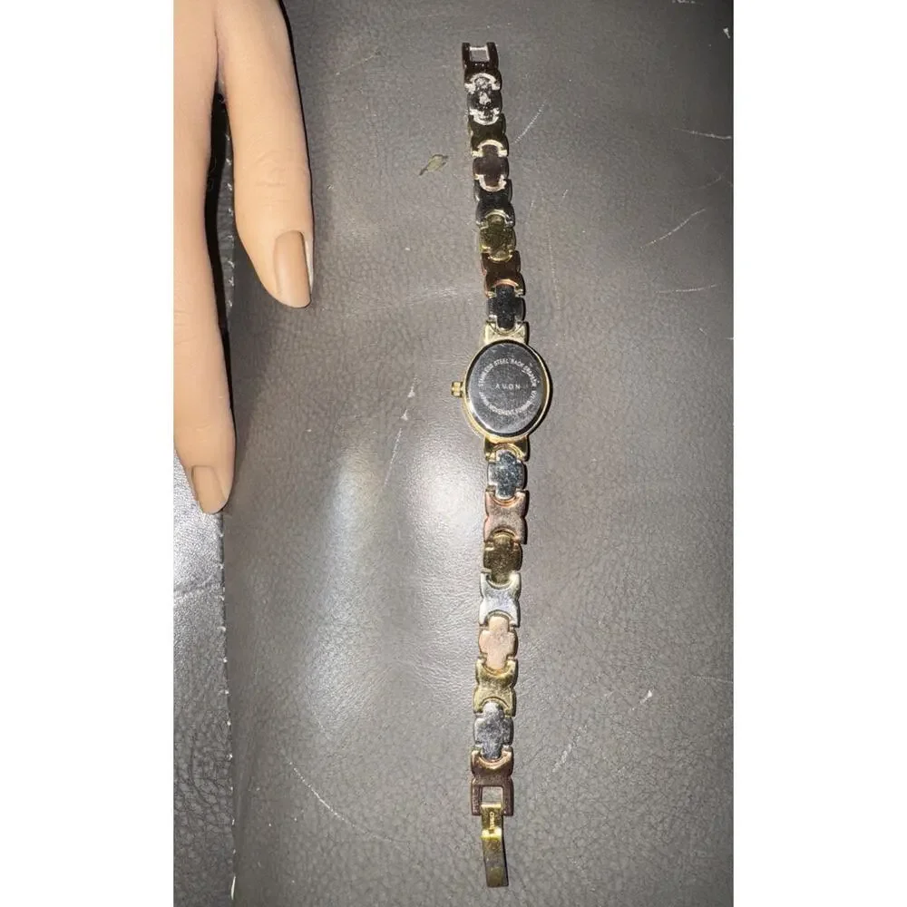 WATCH WOMEN Avon VTG 19mm Tri Color Gold Tone Oval Dial 7